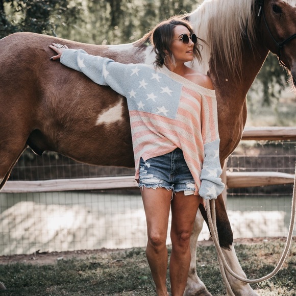 America Americana flag 4th of July sweater patriotic S M L blue white - Picture 3 of 3